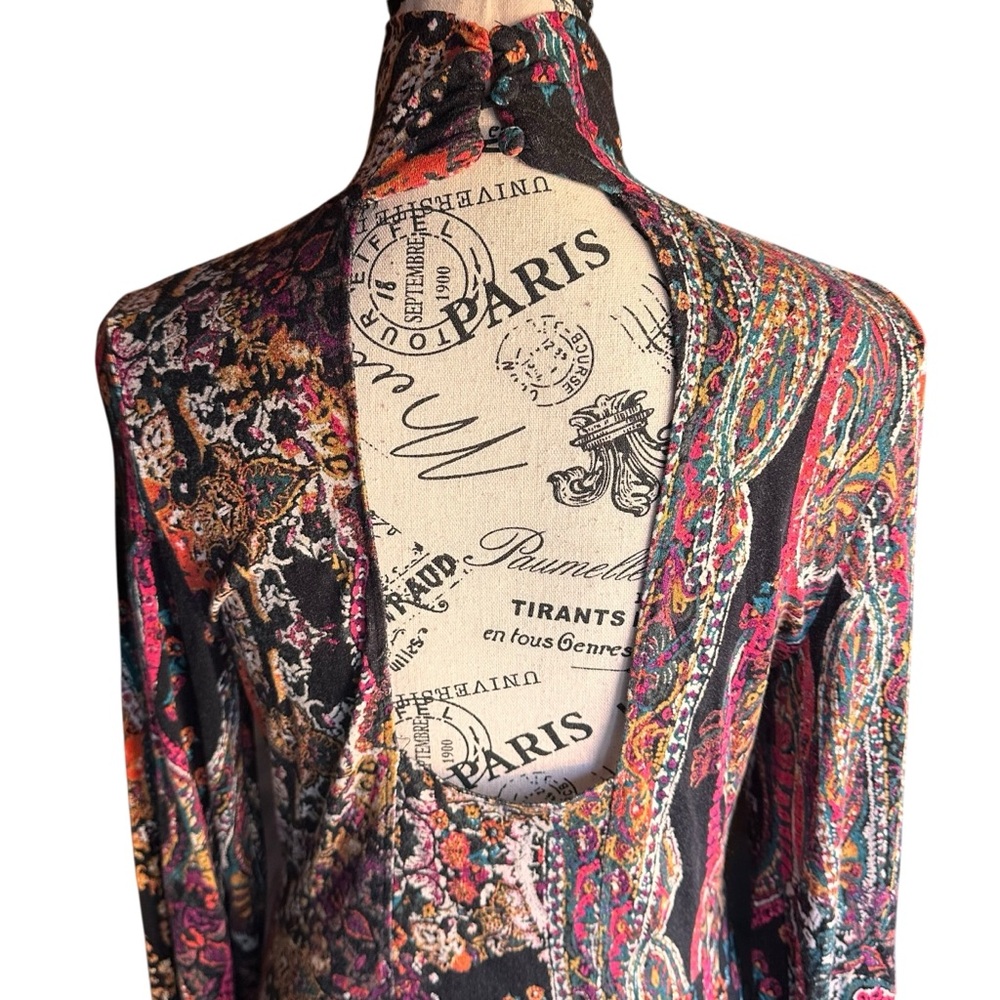 Free People All Dolled Up Paisley Boho High Neck Long Sleeve Mini Dress | S - Picture 10 of 16